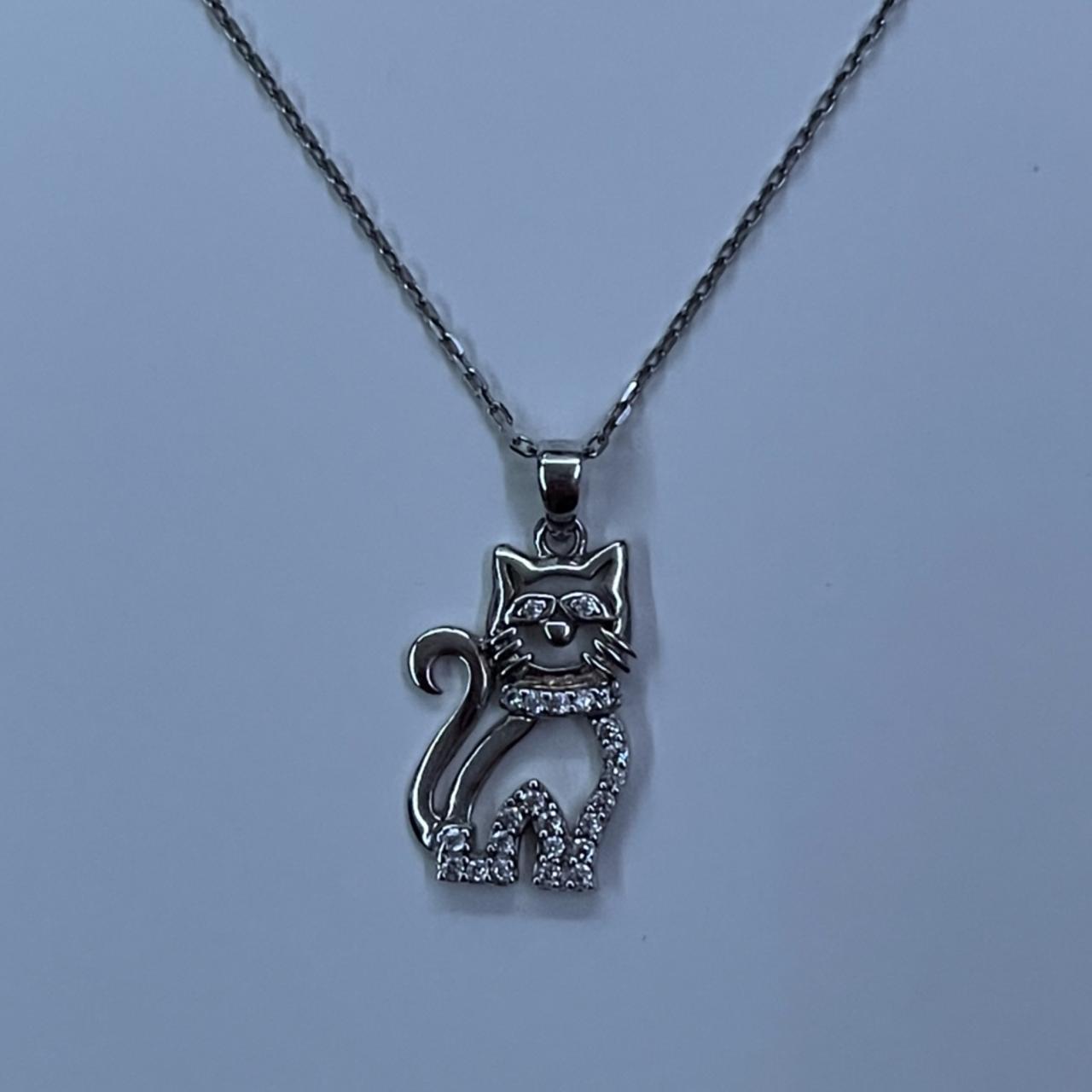 1/10 cttw Diamond Cat Pendant In 14K White Gold with 18 Inch Chain - Vir  Jewels