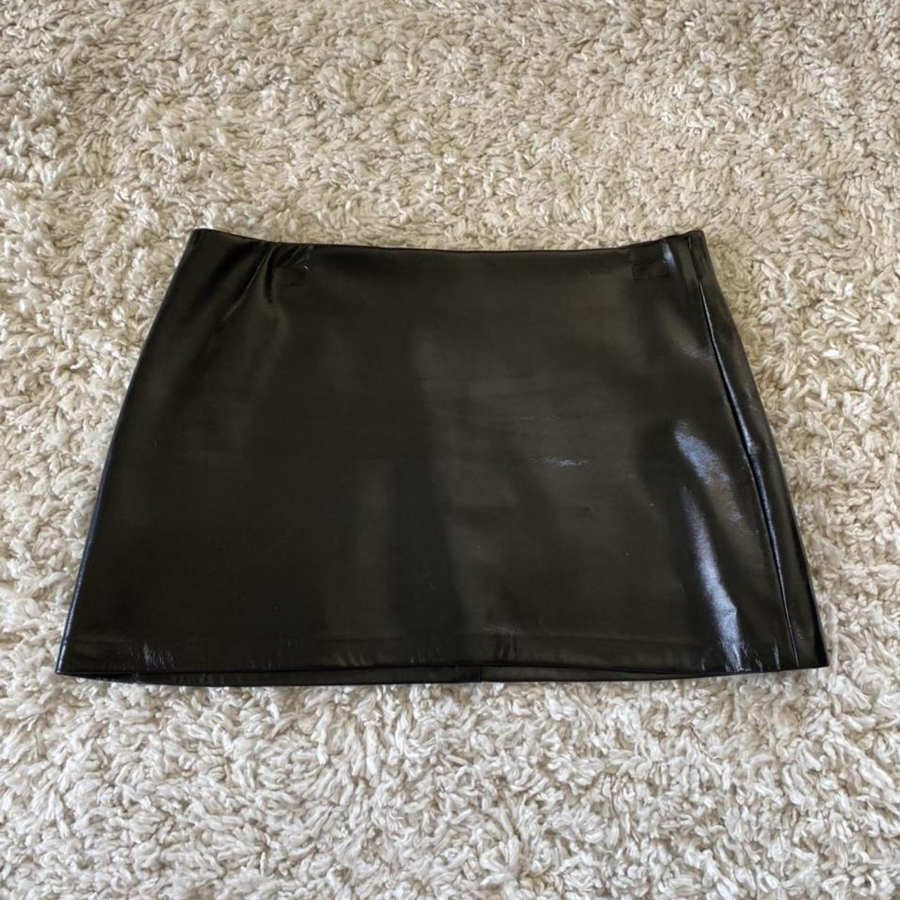 zara black patent mini skirt size medium - Depop