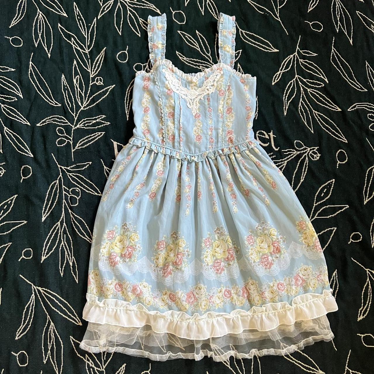 Axes Femme Fairycore Sky Blue and Rose Print JSK... Depop