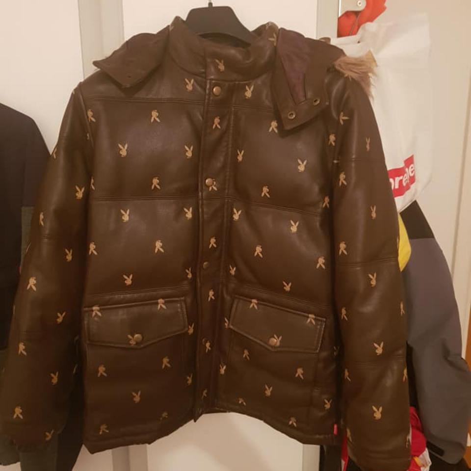 Supreme x Playboy Leather Puffer Puffy Jacket - Depop