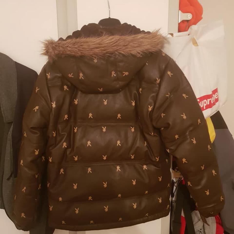 Supreme x Playboy Leather Puffer Puffy Jacket... - Depop