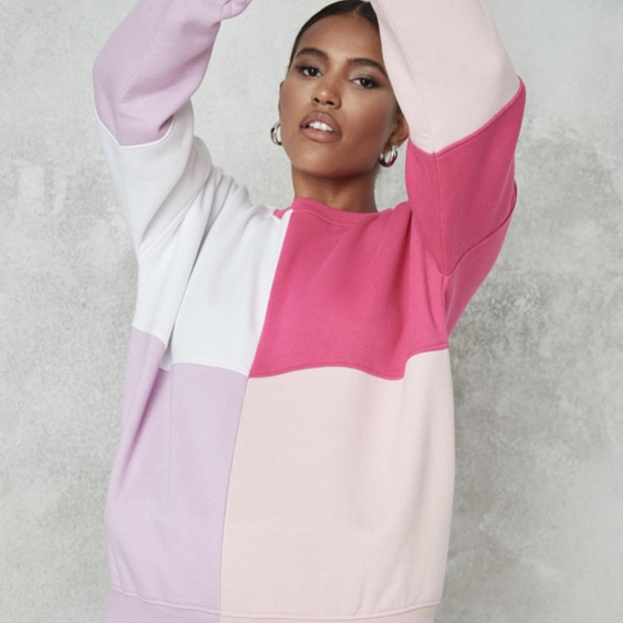 Missguided pink colour block oversized sweatshirt Depop