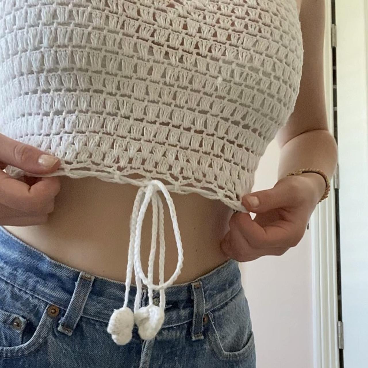 Mini crochet top!! Small tie at the bottom with - Depop