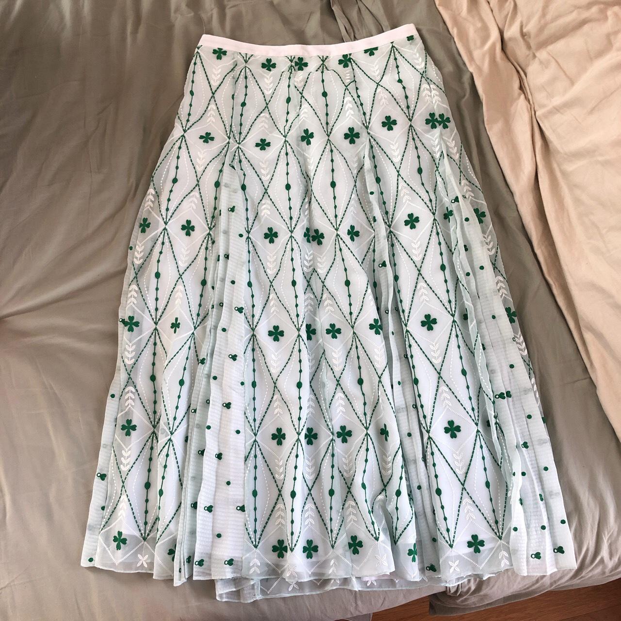 Sandro Women S A Line Print Midi Skirt Green Depop   P0 