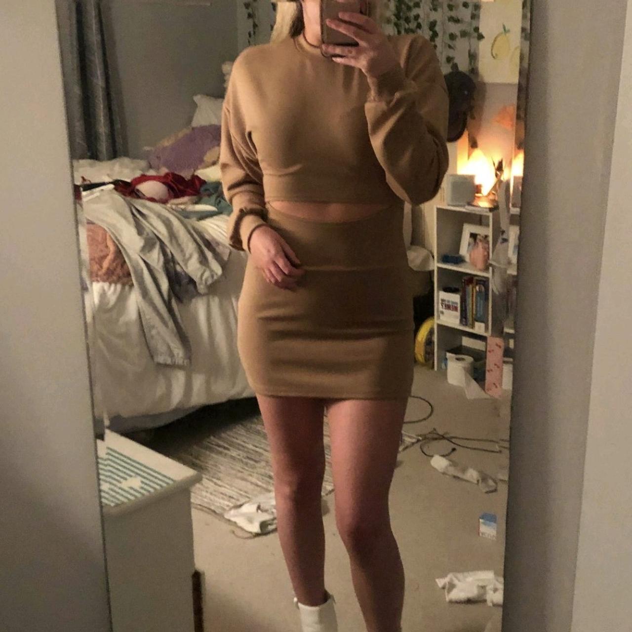 Beige Peekaboo Ab Dress #beigedress #neutraldress - Depop