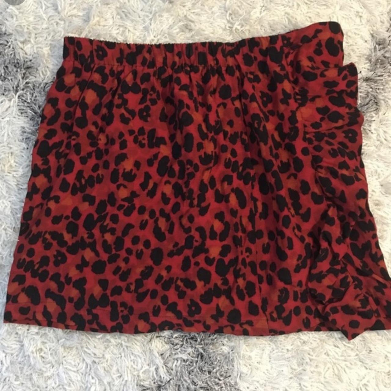 Red leopard Zara mini skirt with frill down one side... - Depop