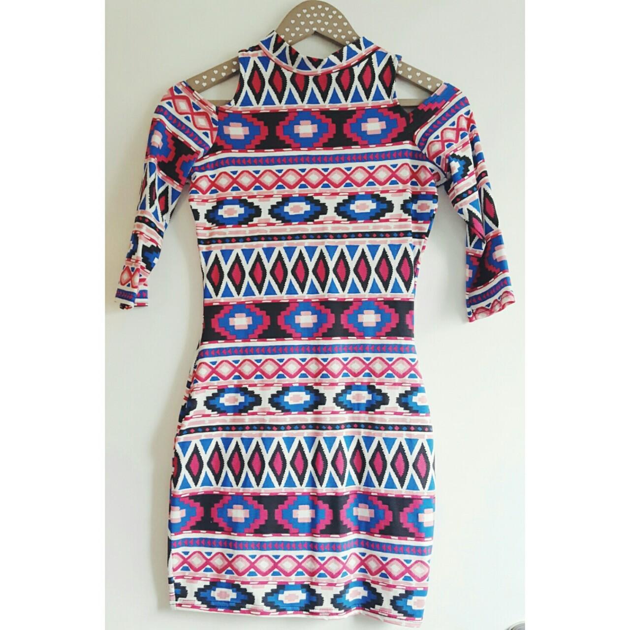 River Island patterned high neck mini bodycon dress... - Depop