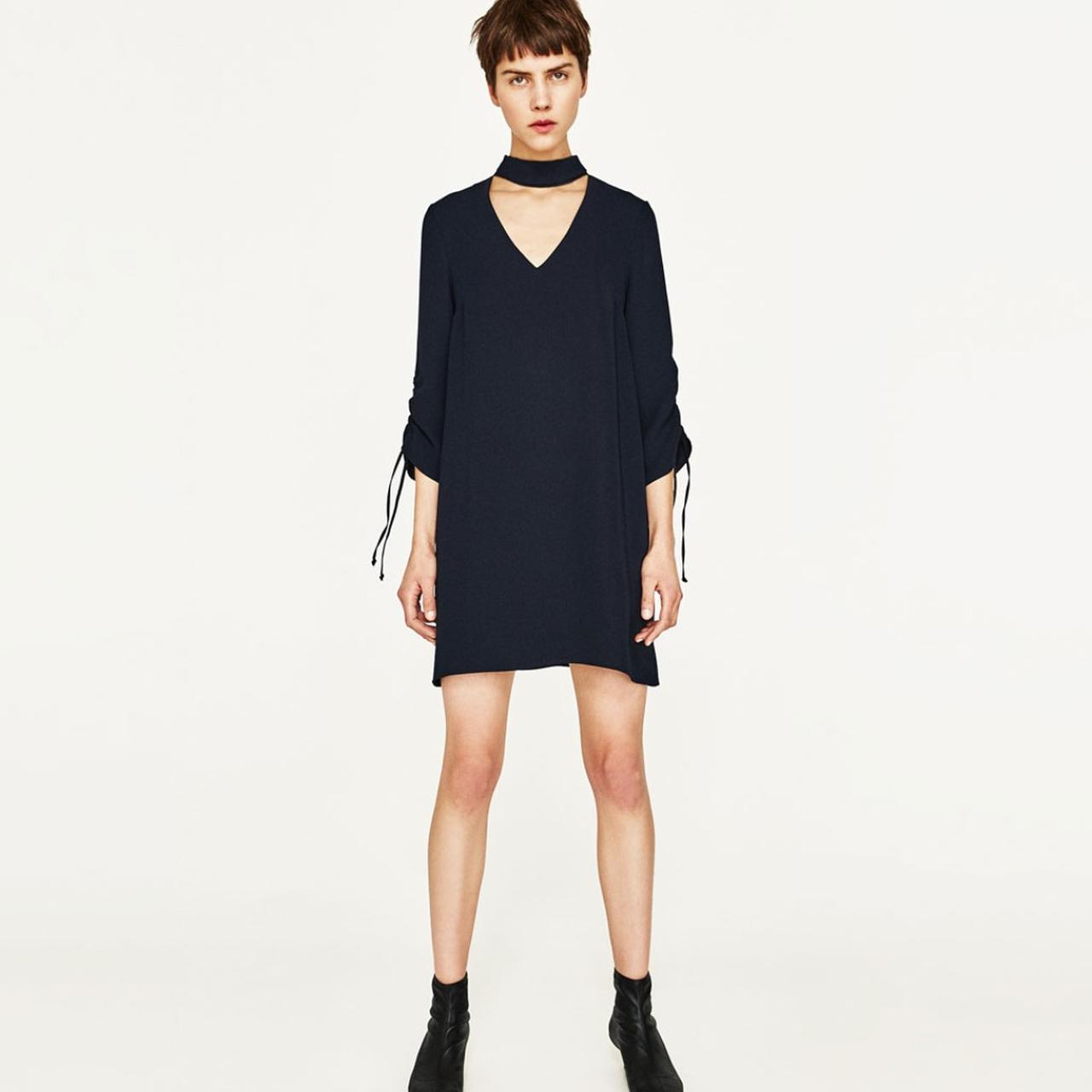 Zara black choker mini dress with gathered sleeves....