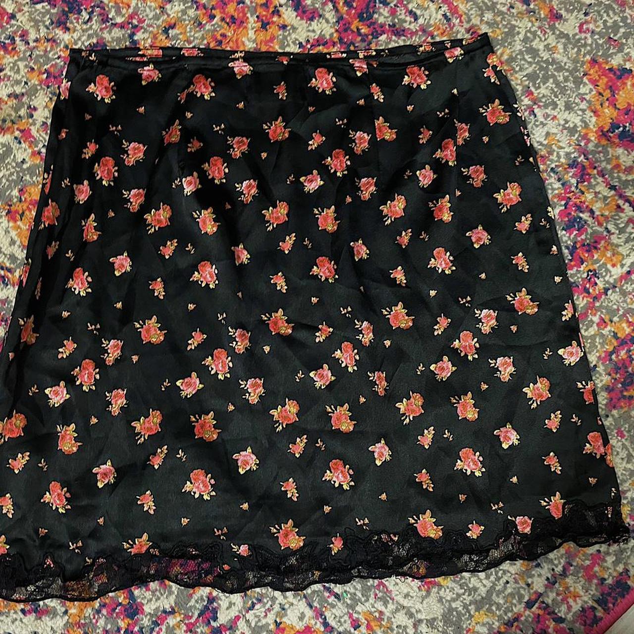 Urban outfitters lace detail mini silk flower skirt... - Depop