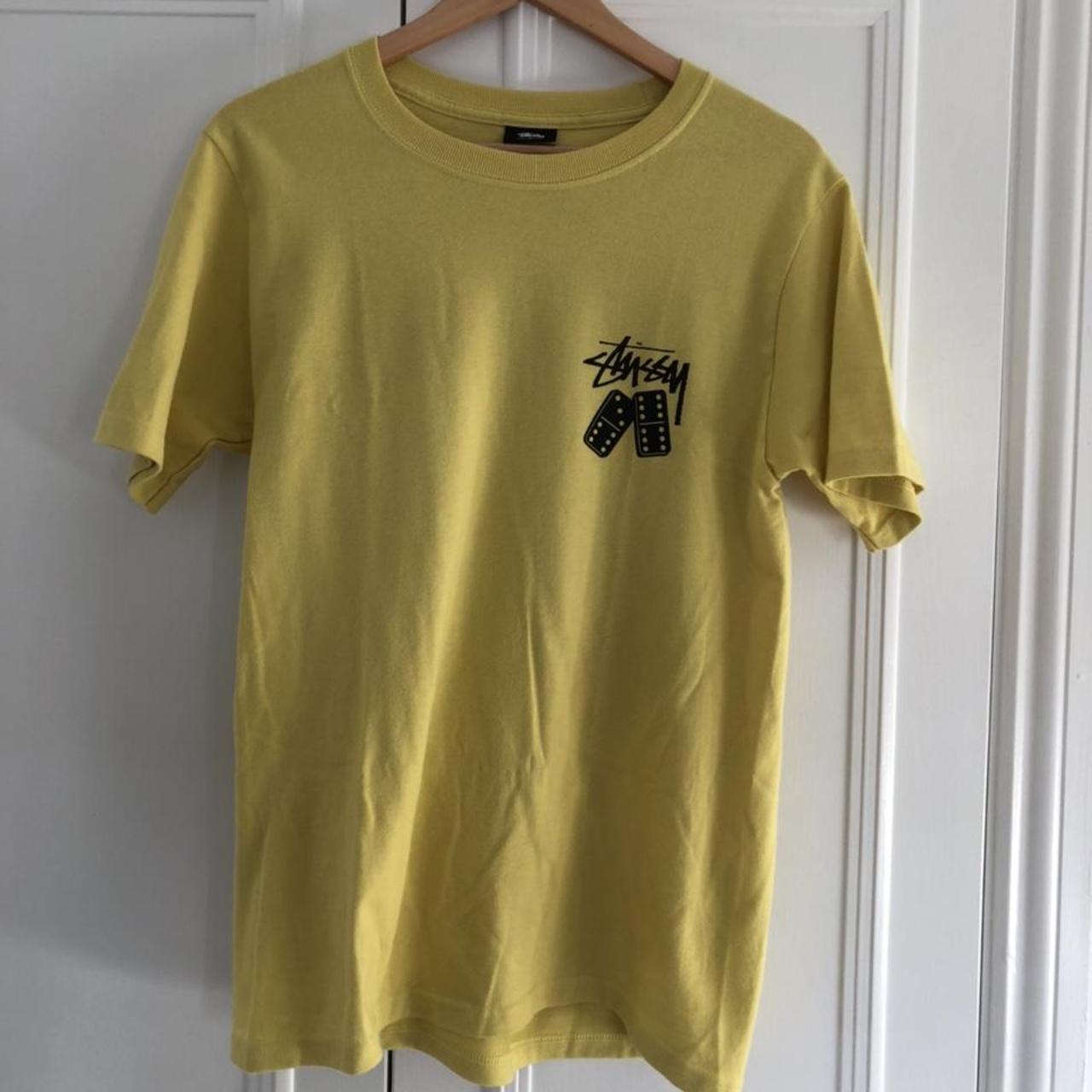 Stussy domino t shirt yellow and black mens size Small - Depop