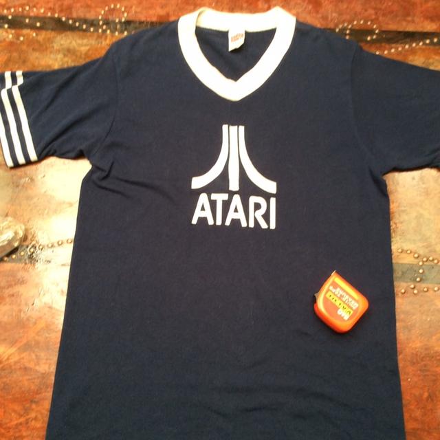 Vintage Atari t-shirt. Deep blue V neck, 50% cotton...