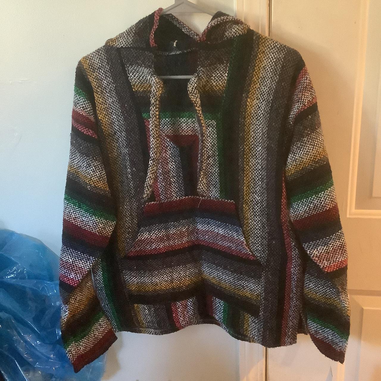 Rainbow multi color drug rug Baja hoodie anorak size... - Depop