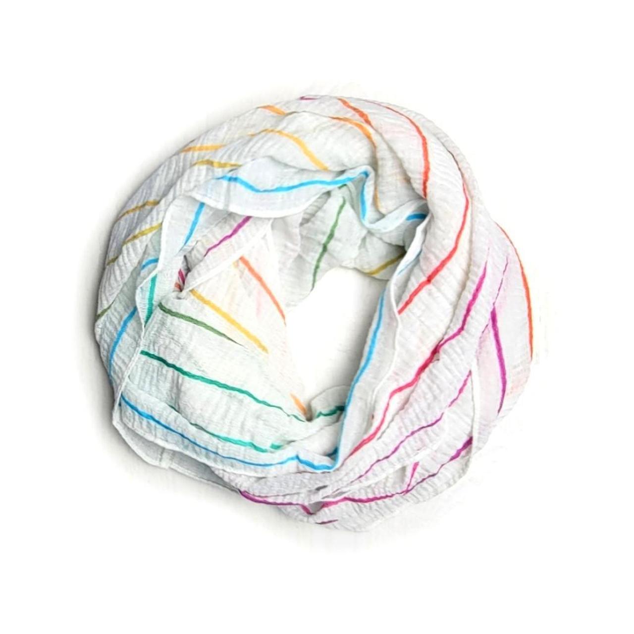 Product Image 1 - Rainbow striped infinity scarf

White and