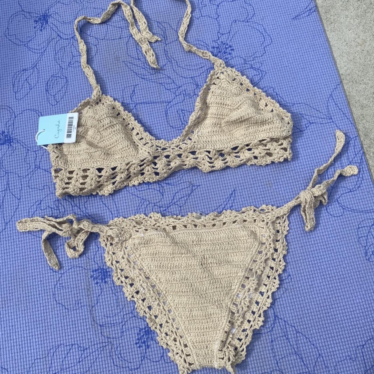 ‼️‼️‼️SALE ‼️‼️‼️ Tan Crochet Cupshe Bikini 🧶 - size... - Depop