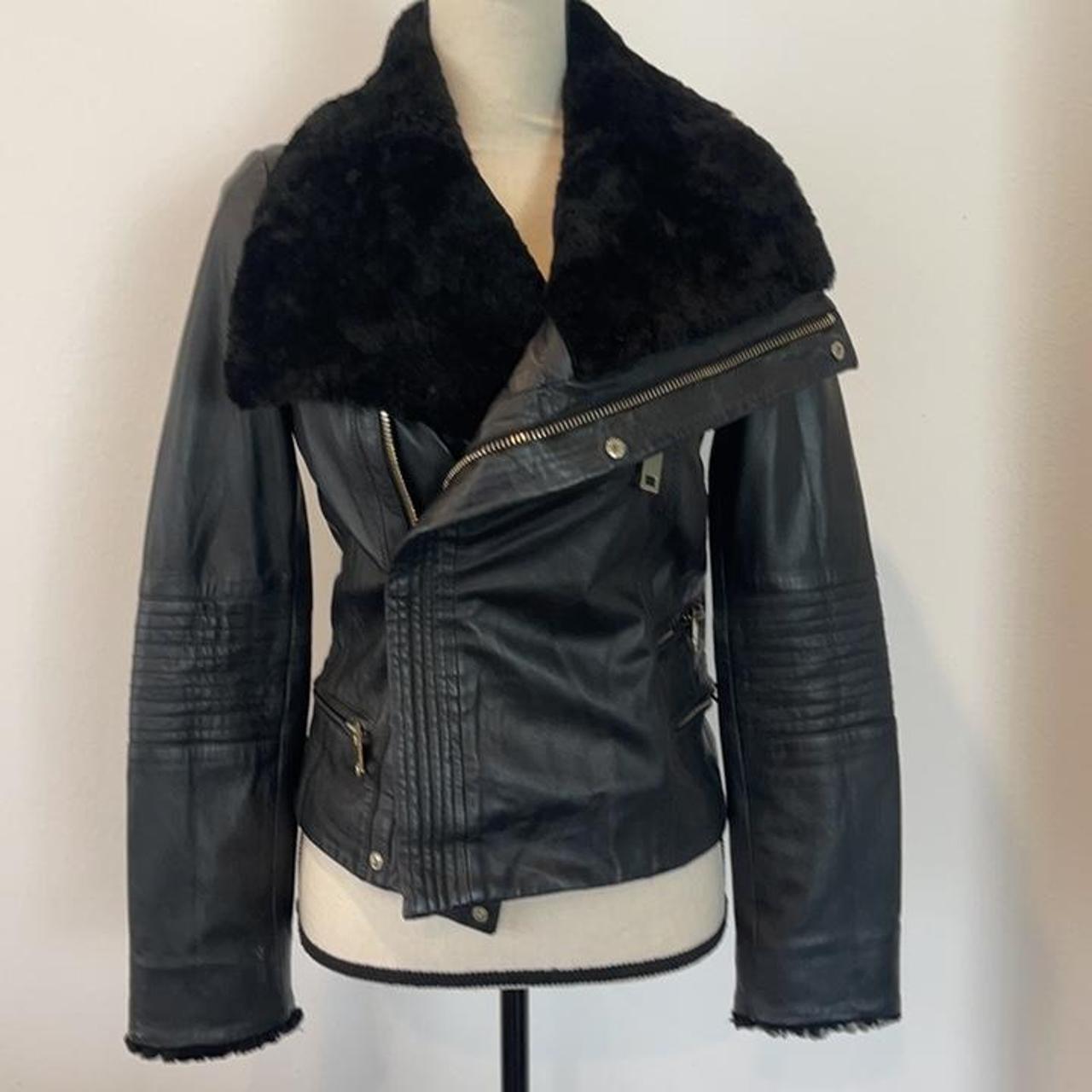 Badgley Mischka black sheep leather fur biker Moto. Depop