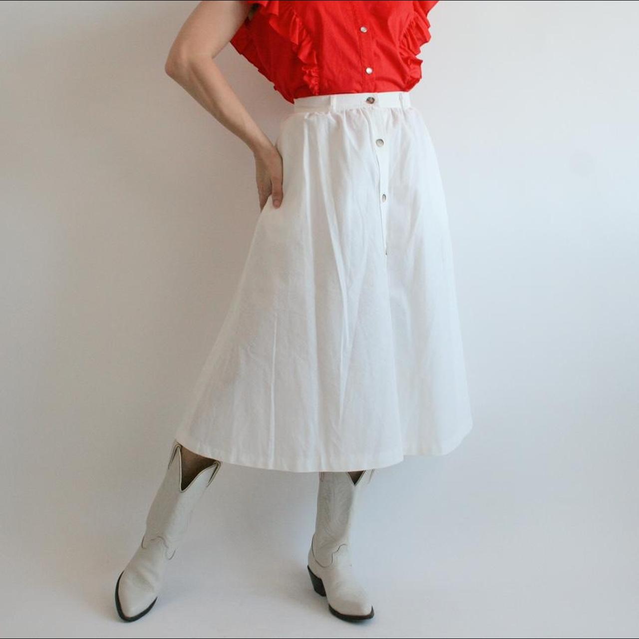 Vintage 70s white linen blend high waist midi a line Depop