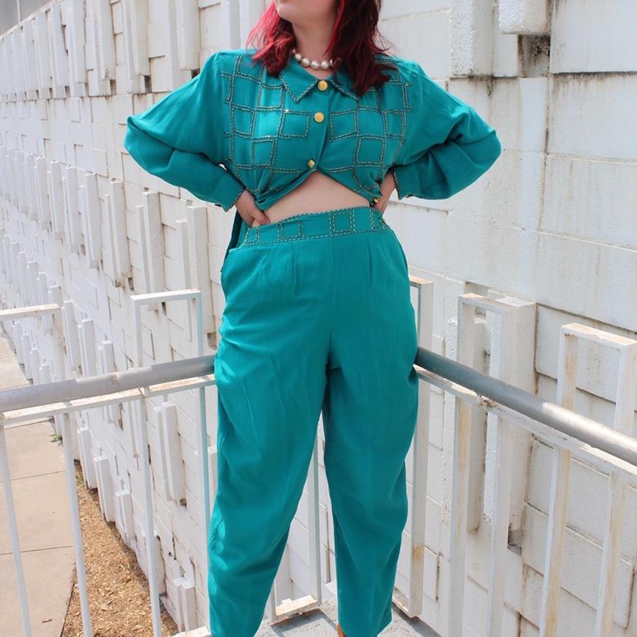 Women's Gold and Blue Jumpsuit Depop