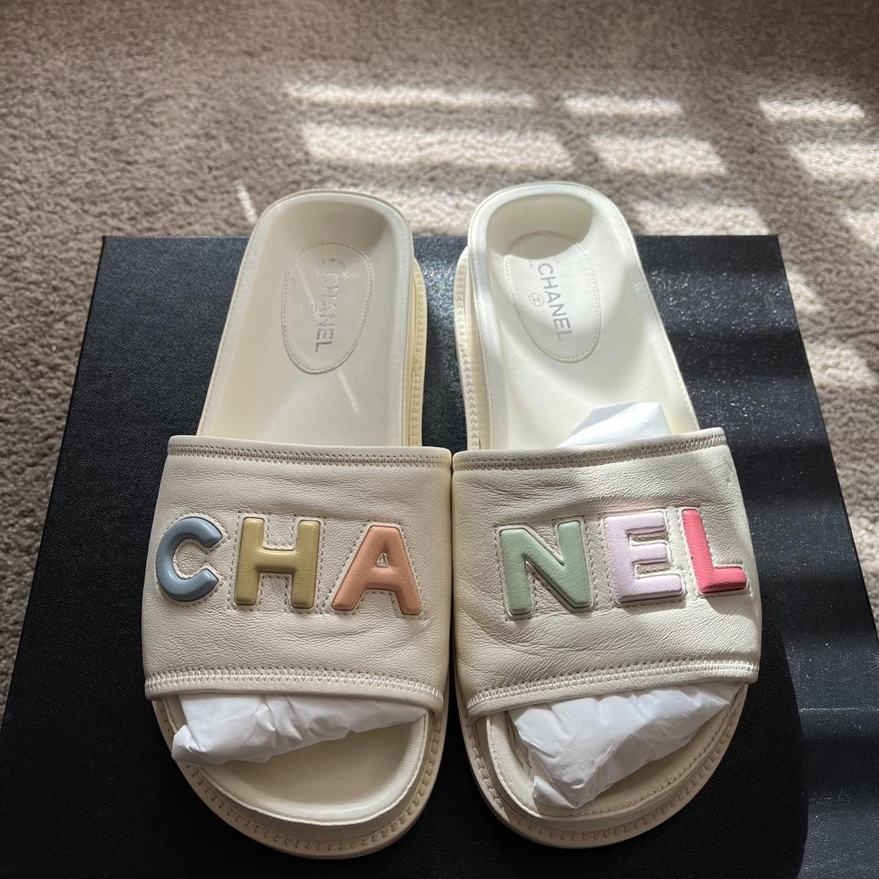 Chanel slides, 100% authentic (see proof of... - Depop