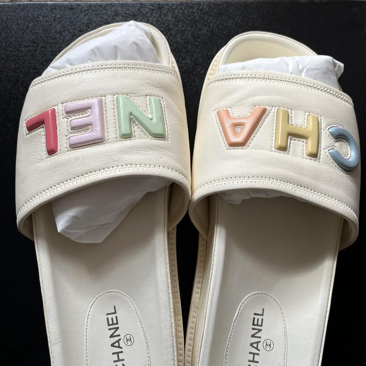 Chanel slides, 100% authentic (see proof of... - Depop
