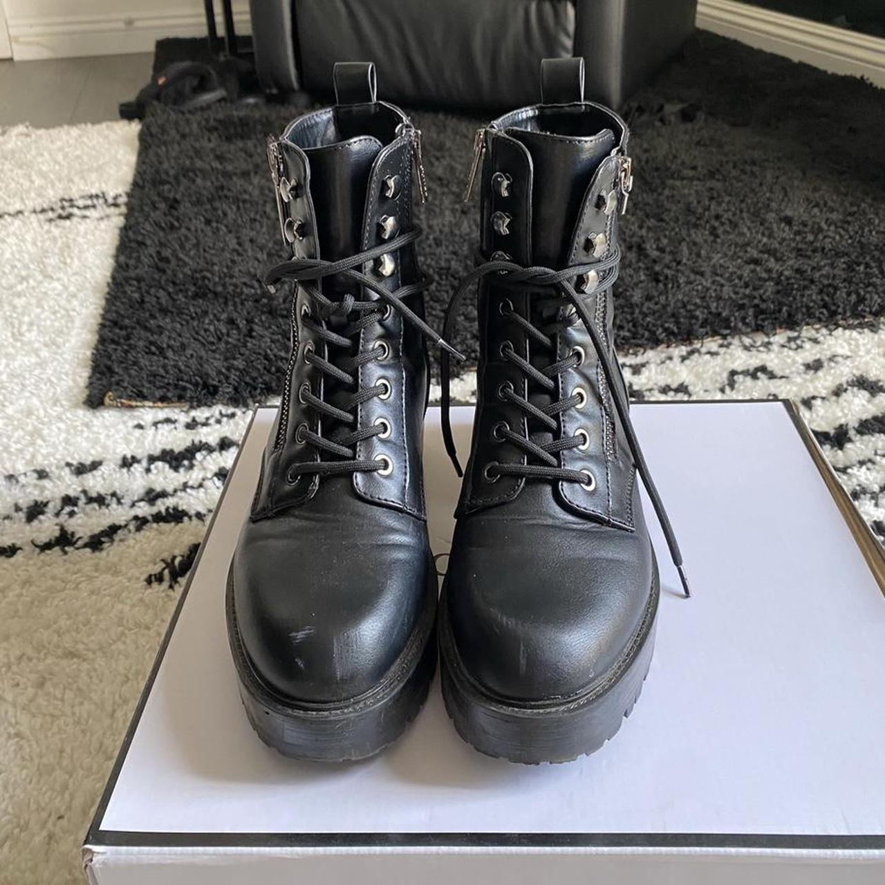 GUESS Fearne booties. Black combat boot with zipper... - Depop