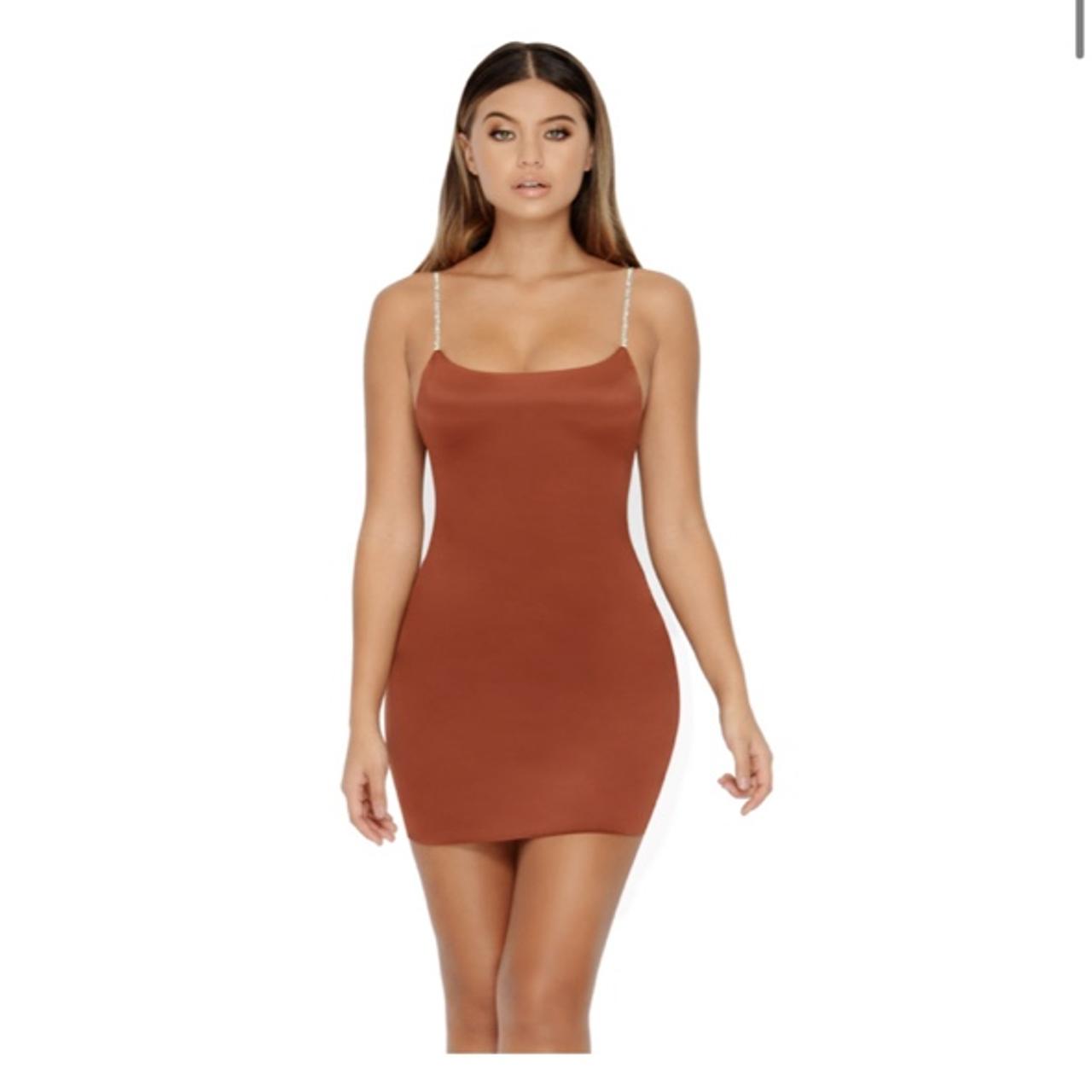 Brown Oh Polly Diamond in the Buff Satin Mini... Depop