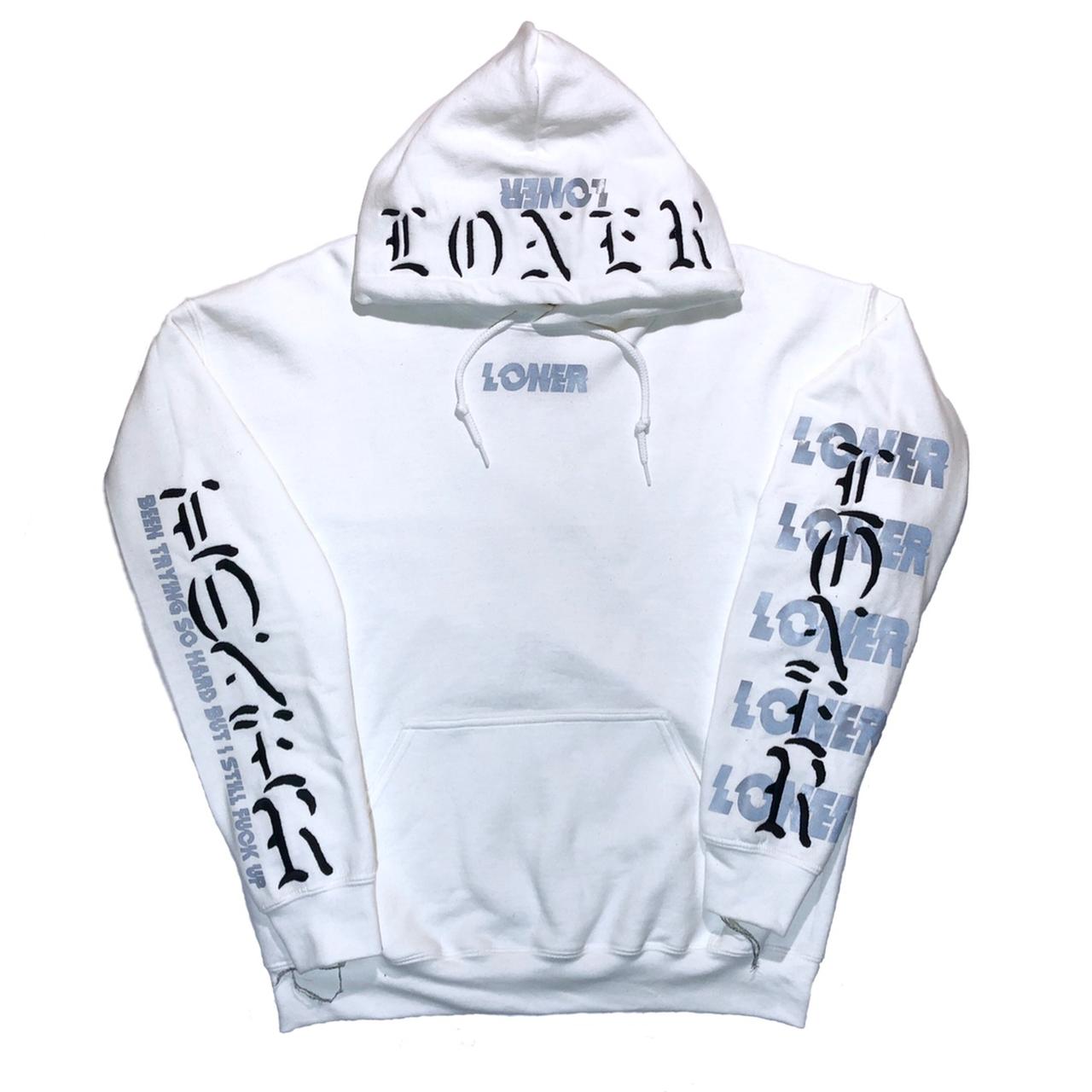 Loner White Hoodie With 3M Reflective Detailing. Depop