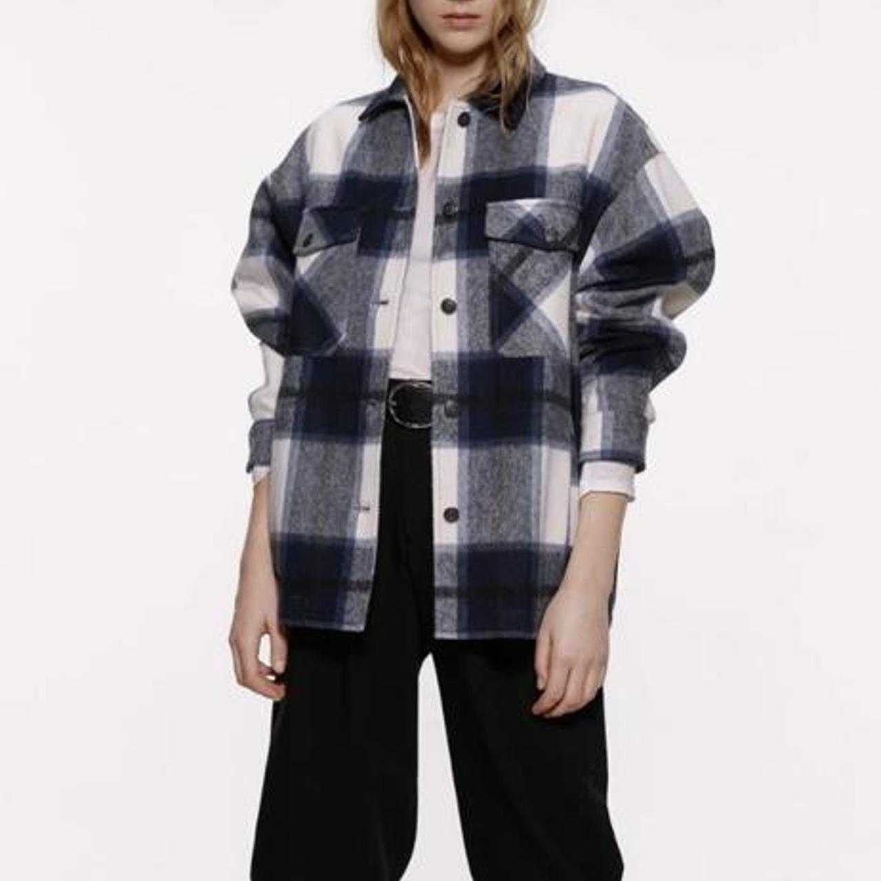 zara blue check shacket