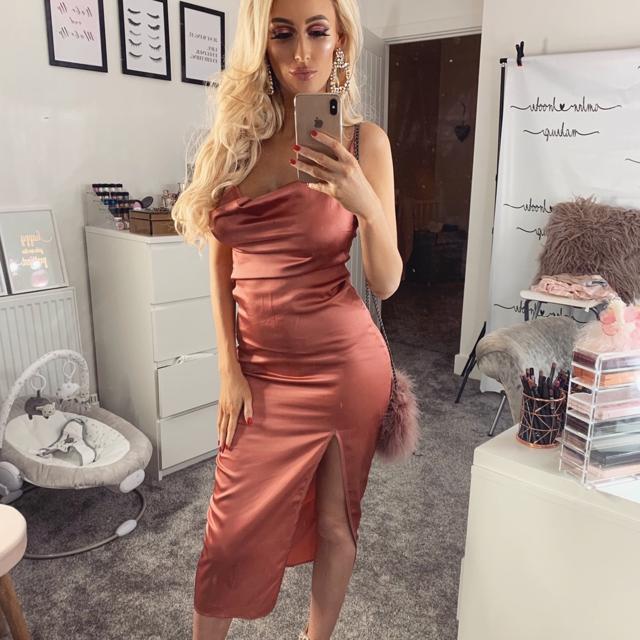 Rose strappy satin shop cowl midi dress