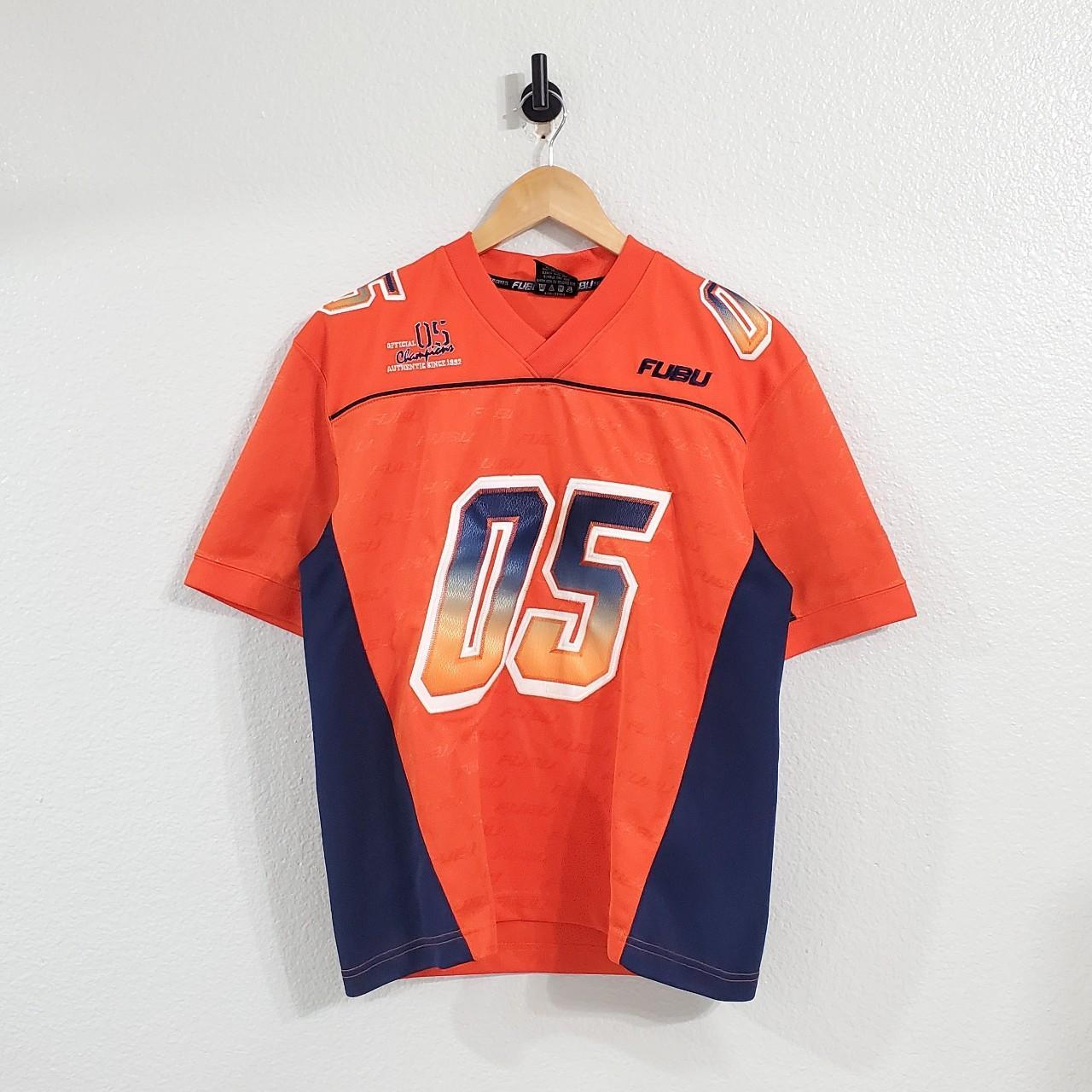 USED vintage FUBU Orange jersey with Navy and White... - Depop