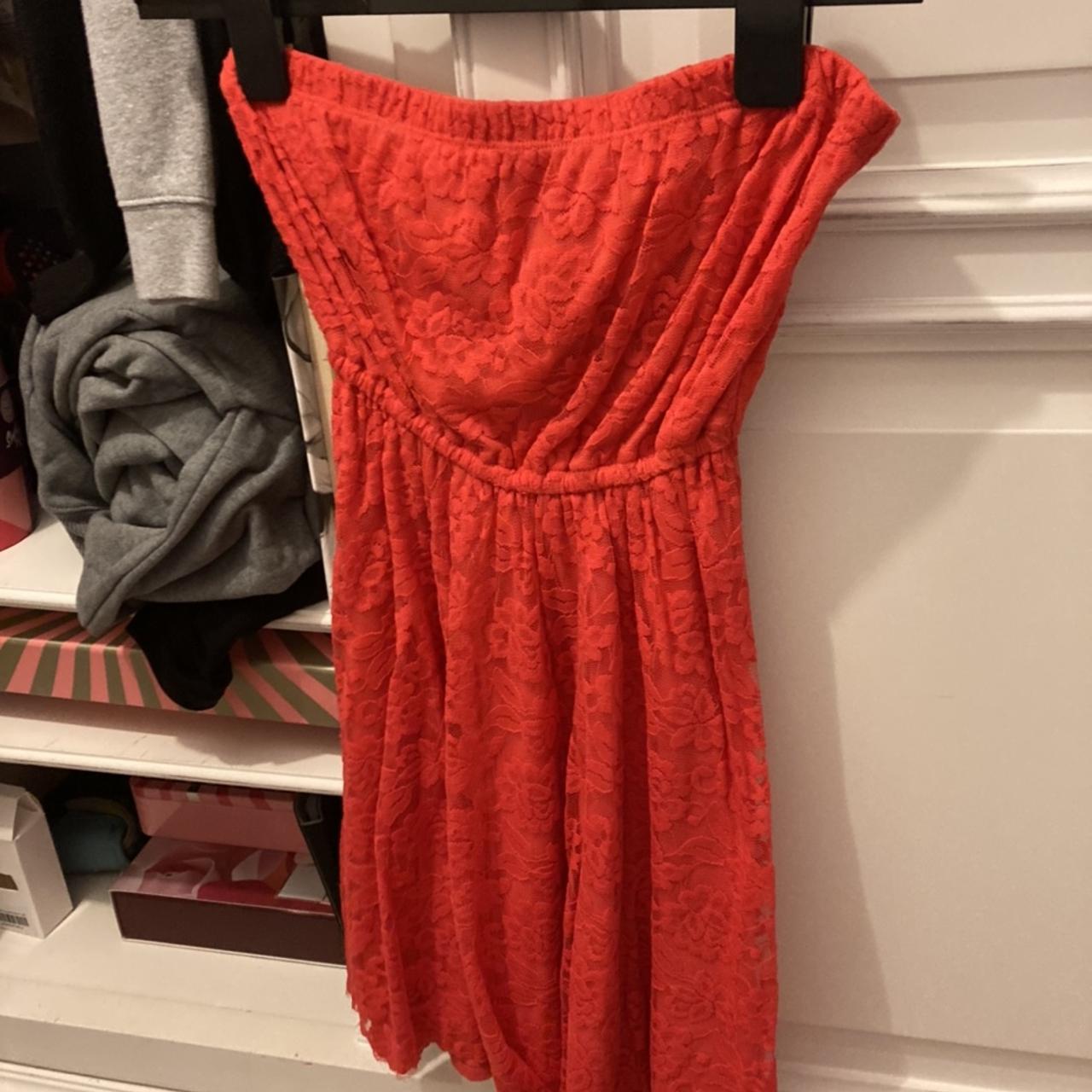 Women’s hollister red lace dress, strapless.... - Depop