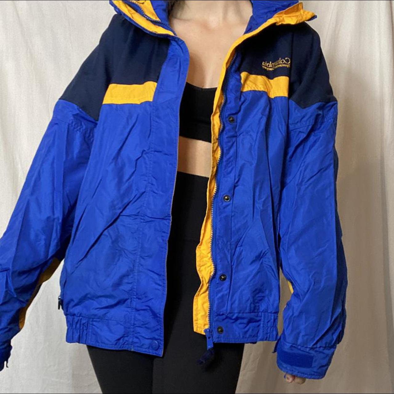 Vintage Columbia sportswear windbreaker. Yellow blue... - Depop