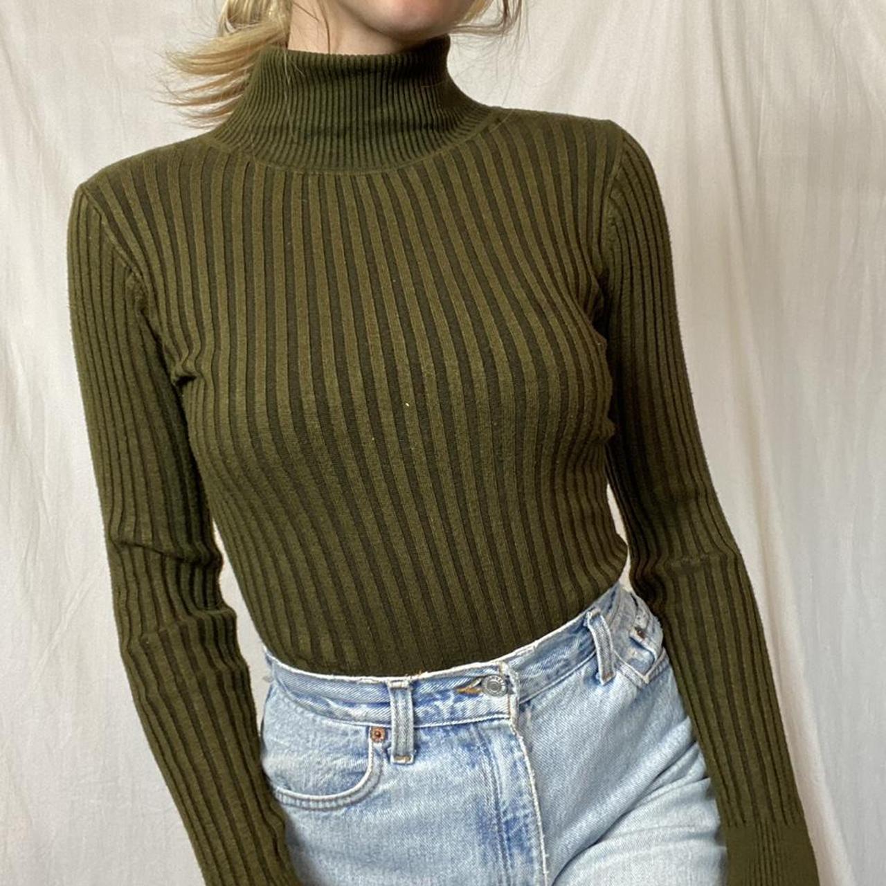 Olive ribbed turtleneck long sleeve. Gxane size... - Depop