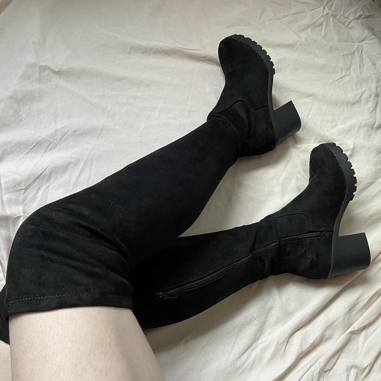 Amazing faux suede black simplistic over the knee... - Depop