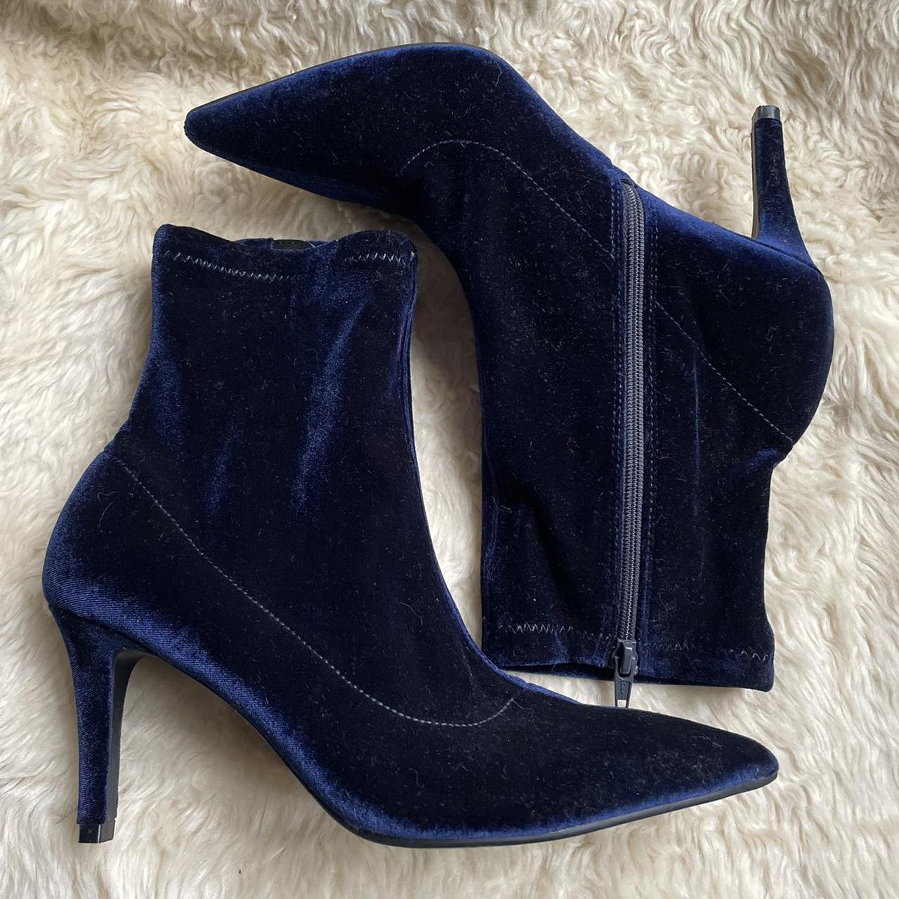 Beautiful midnight blue velvet stiletto sock boots... - Depop