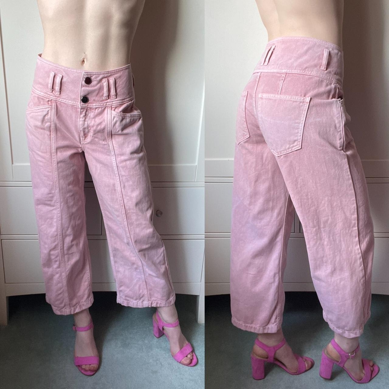 Baby pink high waisted denim culottes. Looks amazing... - Depop