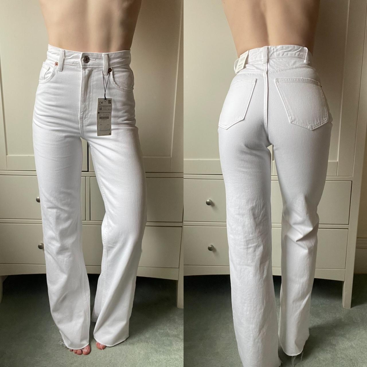 SOLD OUT white high waisted wide leg jeans. Raw hem... - Depop