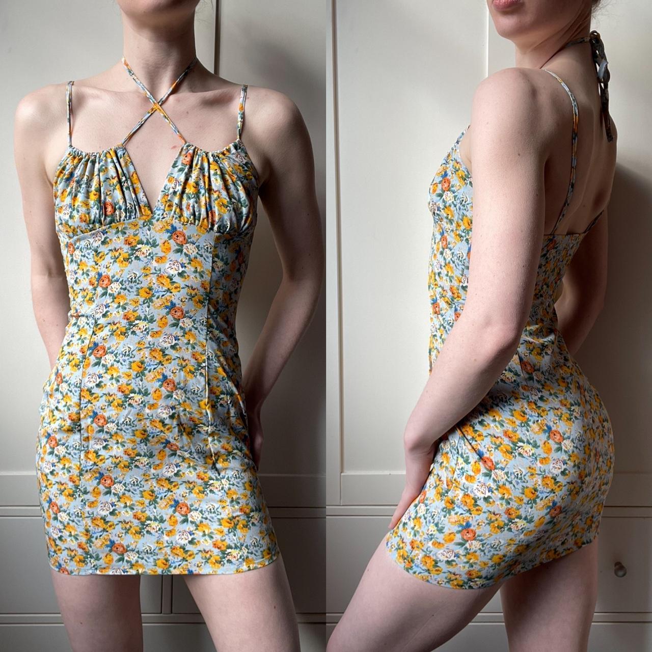 Stunning Ditsy Floral Mini Dress With Halter Tie Depop