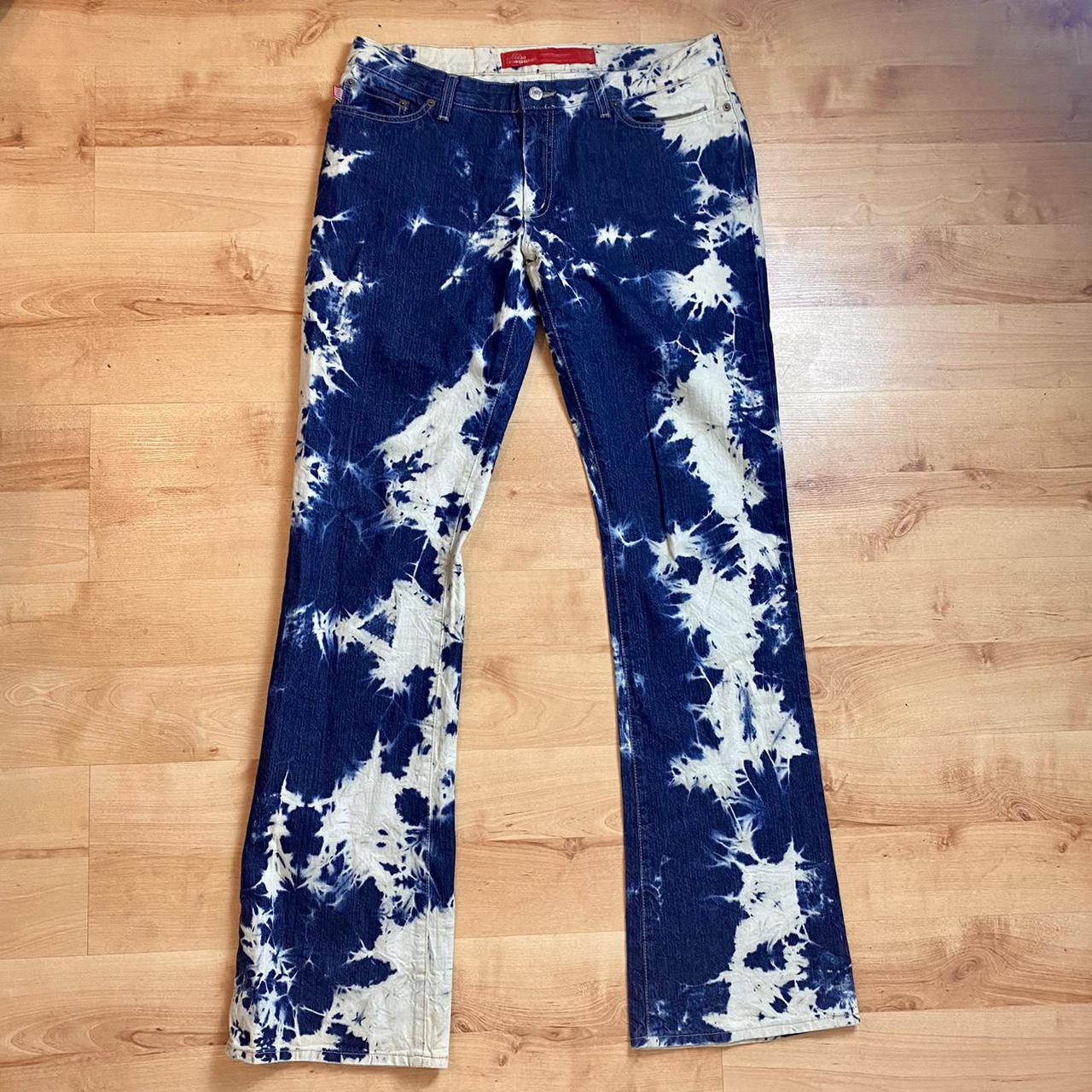 90s Vintage Miss Maggie Flare Jeans in blue & white.... - Depop