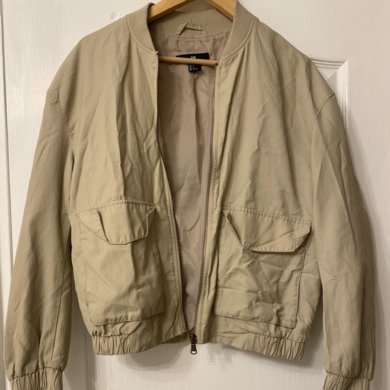 H&M Beige Eagle Motif Bomber Jacket Size