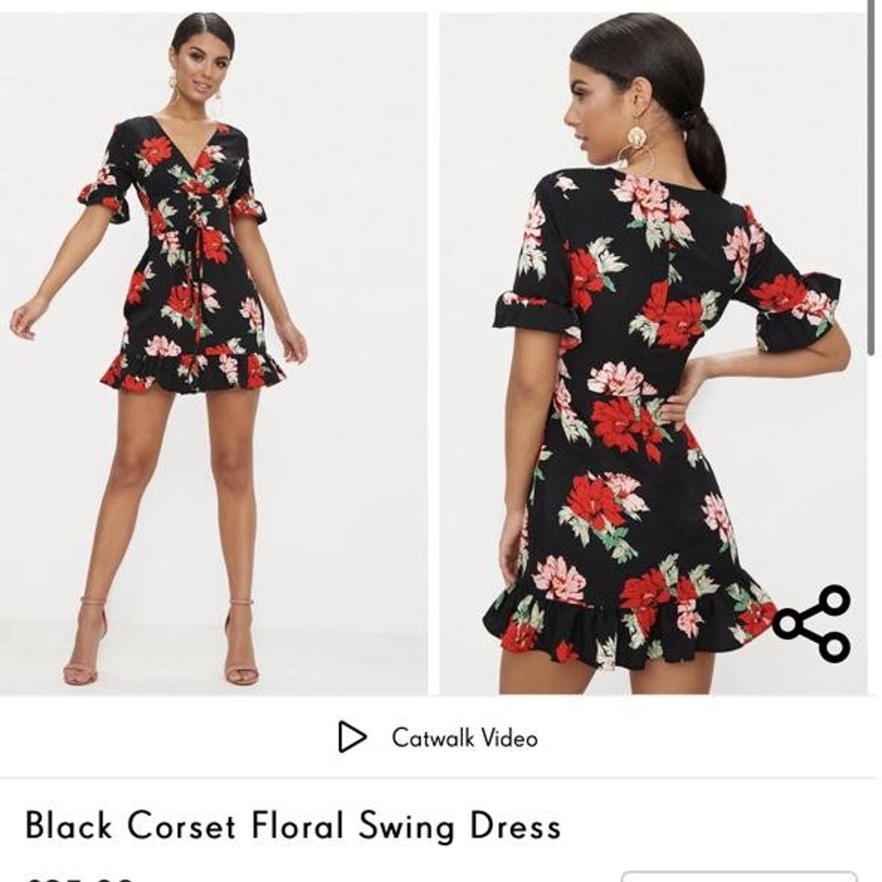 Black floral corset swing dress hotsell