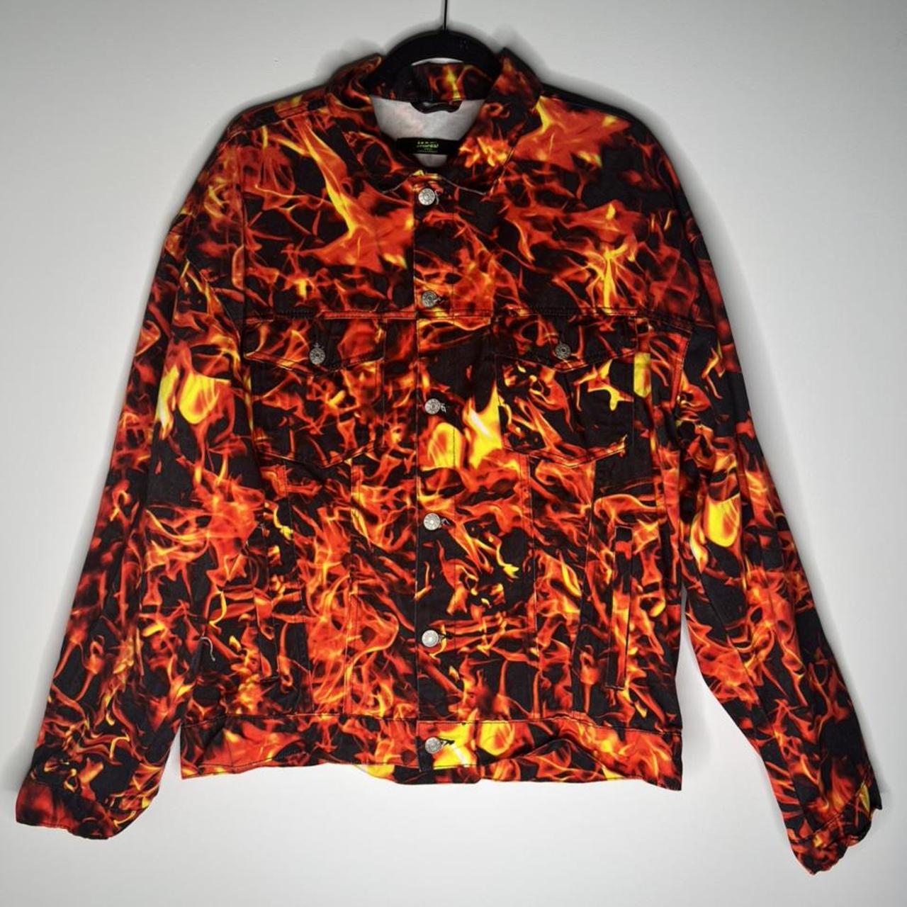 Jaded London Flame Patterned Denim Jacket | Depop Jaded London Flame Patterned Denim Jacket | Depop