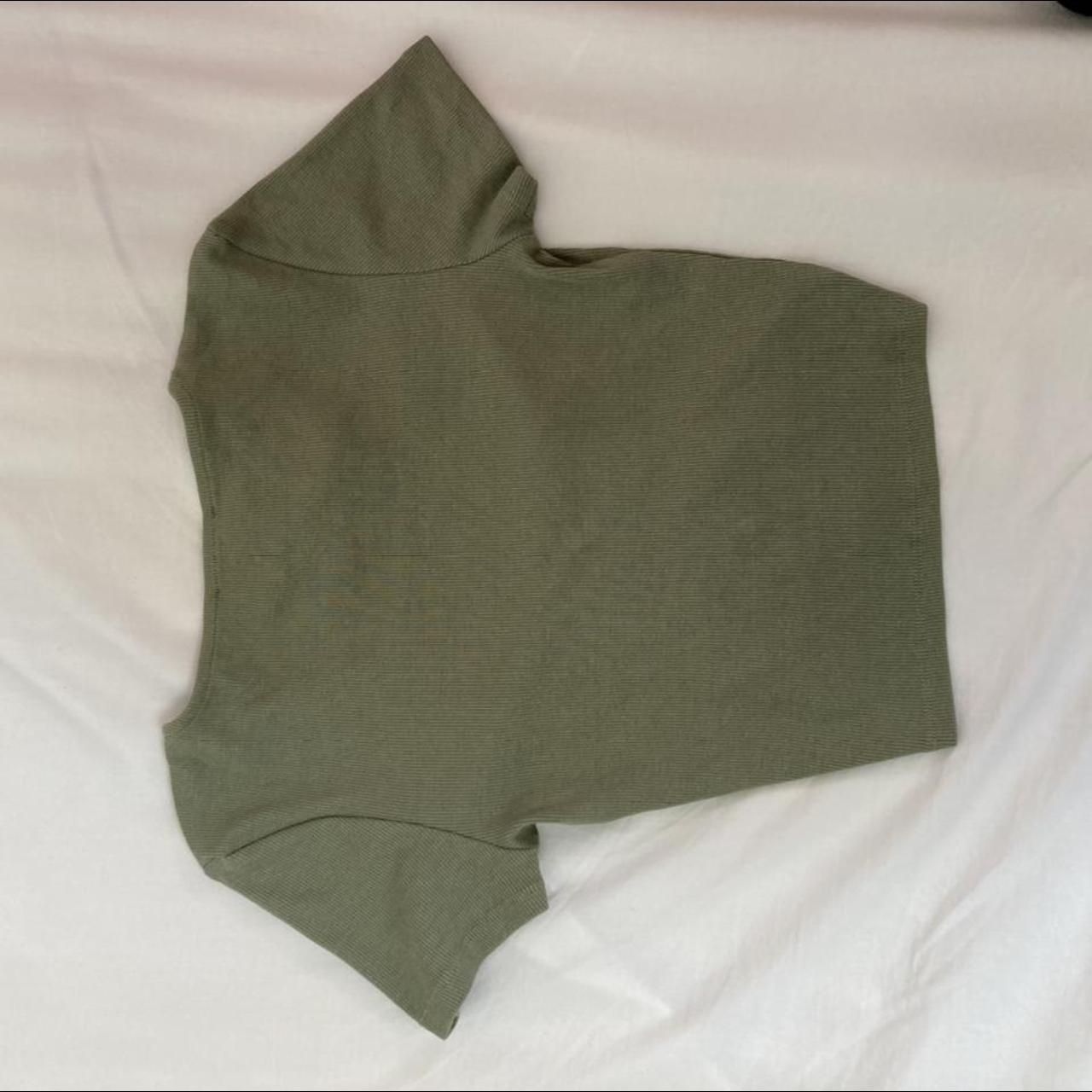 khaki green ribbed crop top with adjustable... - Depop