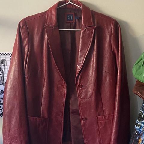 gap red leather jacket