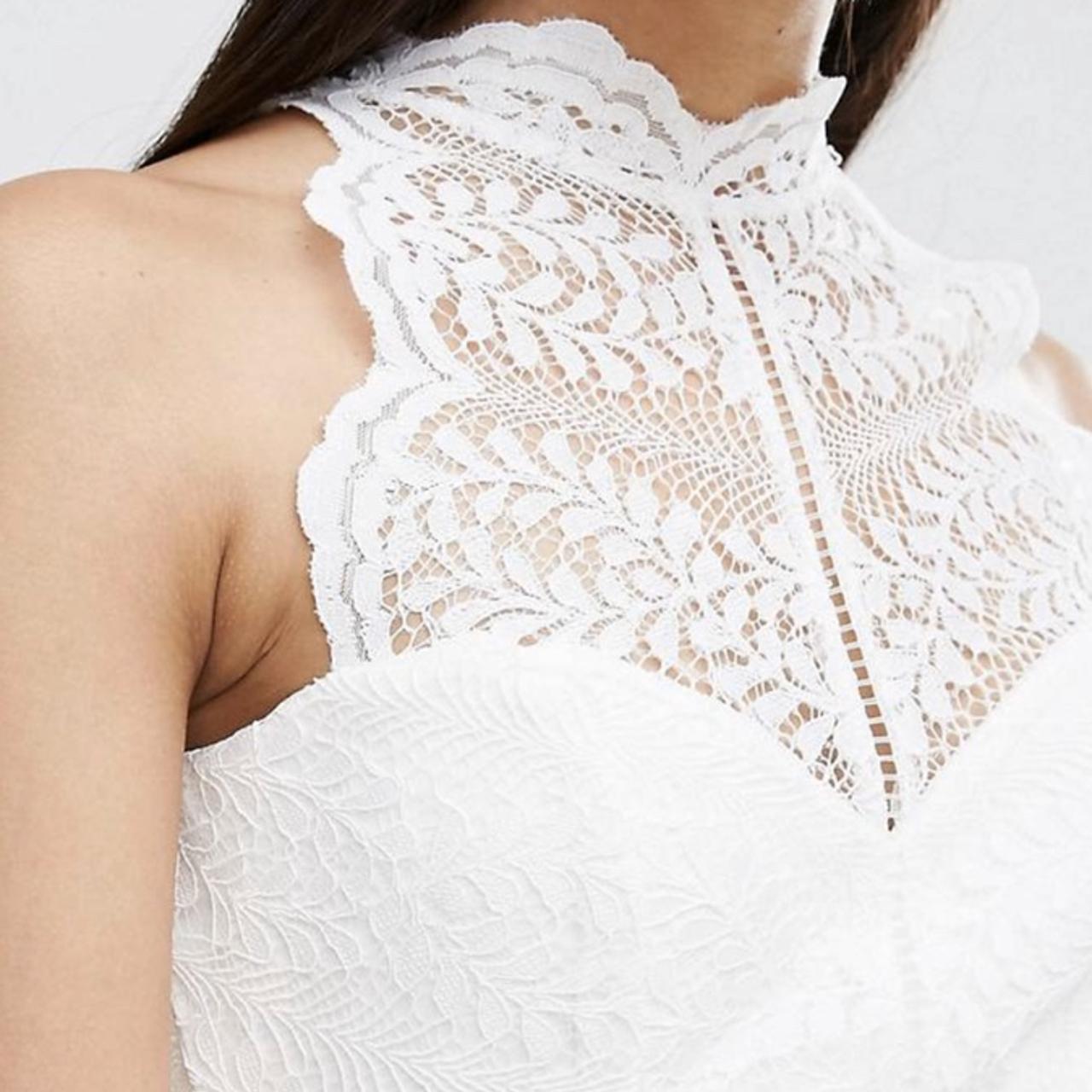 Lipsy dress white high necked lace style. Beautiful - Depop