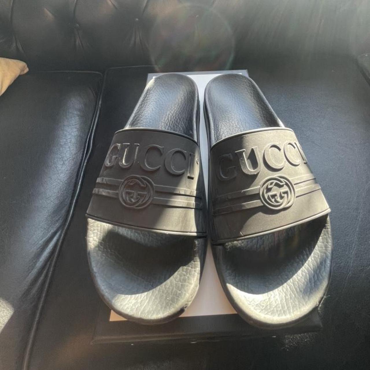 Unisex black rubber Gucci slides 100% Authentic... - Depop