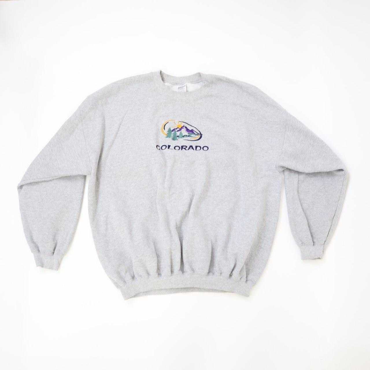 Y2k Gray crewneck sweatshirt Embroidered 2000s era... - Depop