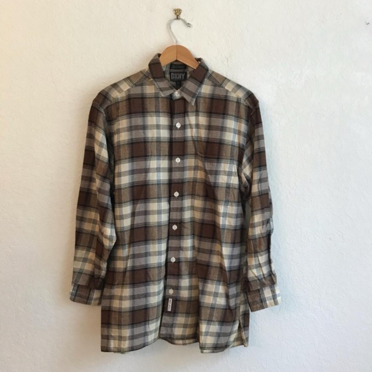 DKNY S Men button down plaid shirt long... - Depop