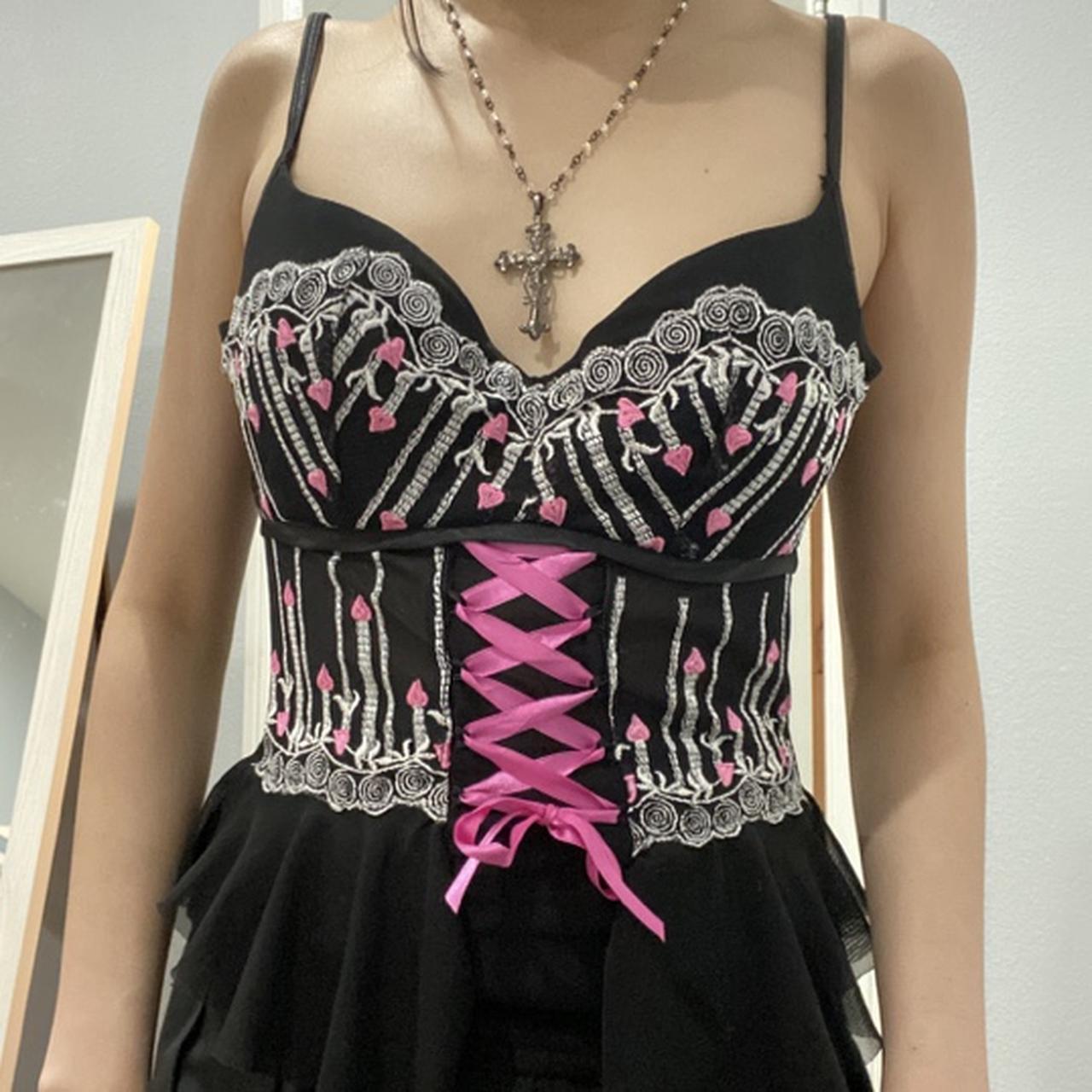 Women's Black and Pink Corset | Depop