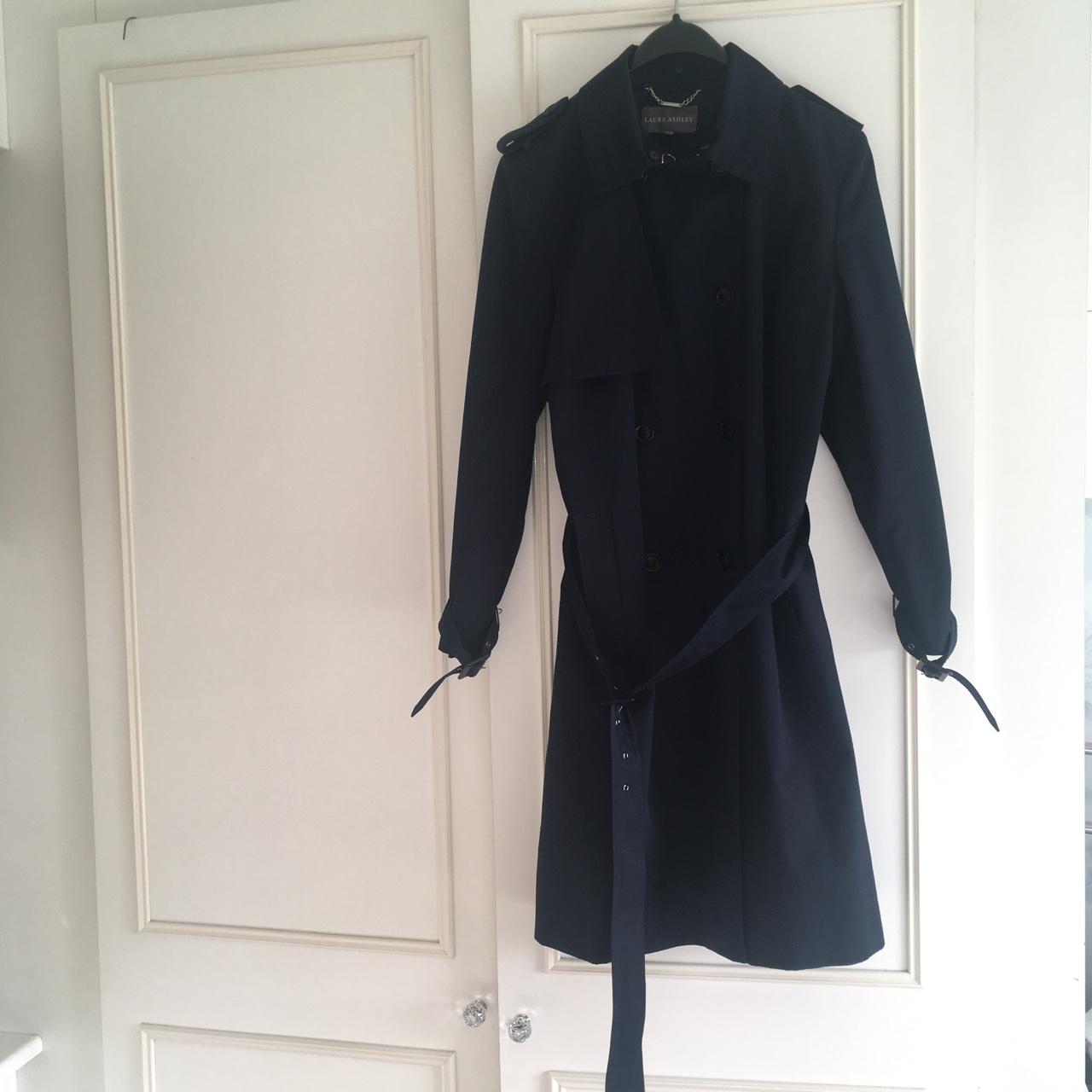 Laura Ashley mid length navy blue trench Depop
