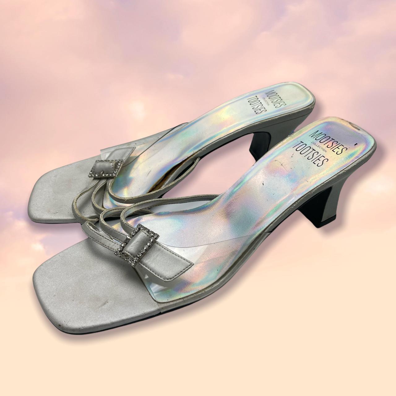 Cutest vintage 90s 00s holographic silver square toe... - Depop